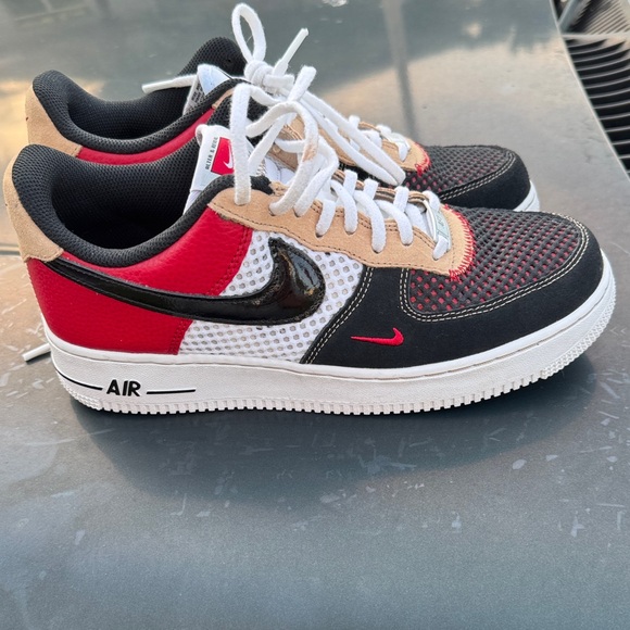 Nike Air Force 1 Low in Black, Red, and White - Picture 1 of 8